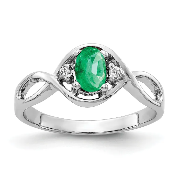 Rings Goldia Solid 14k White Gold 6x4mm Oval Simulated Emerald VS CZ Ring Rings Goldia Solid 14k White Gold 6x4mm Oval Simulated Emerald VS CZ Ring