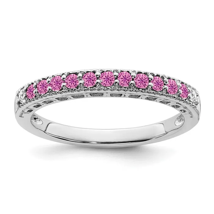 Rings Goldia Solid 14k White Gold Created PinK Simulated Sapphire and CZ Band Rings Goldia Solid 14k White Gold Created PinK Simulated Sapphire and CZ Band
