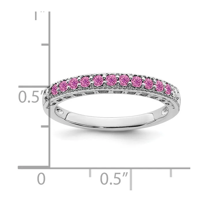 Rings Goldia Solid 14k White Gold Created PinK Simulated Sapphire and CZ Band
