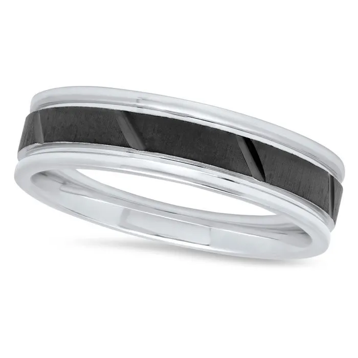 Rings Mens 60mm Natural DiamondCut Slant Groove Center Wedding Band in Sterling Silver and Black Rhodium Goldia Rings Mens 60mm Natural DiamondCut Slant Groove Center Wedding Band in Sterling Silver and Black Rhodium Goldia