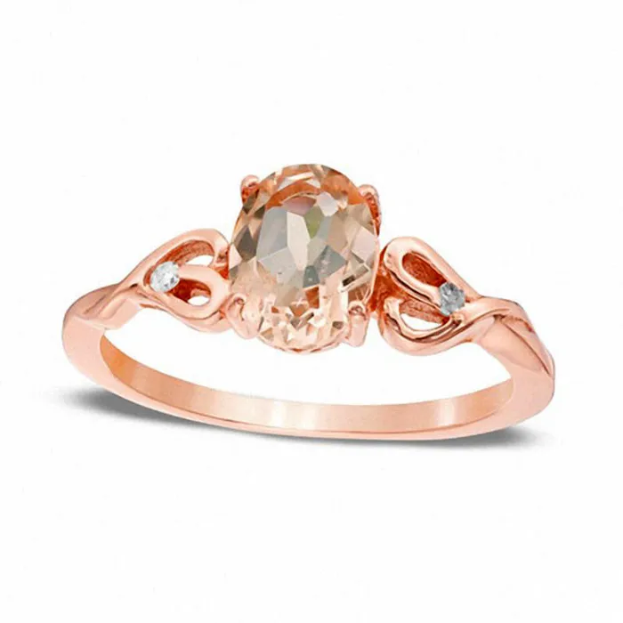 Rings Oval Morganite and Natural Diamond Accent Heart Sides Ring in Solid 10K Rose Gold Goldia Rings Oval Morganite and Natural Diamond Accent Heart Sides Ring in Solid 10K Rose Gold Goldia