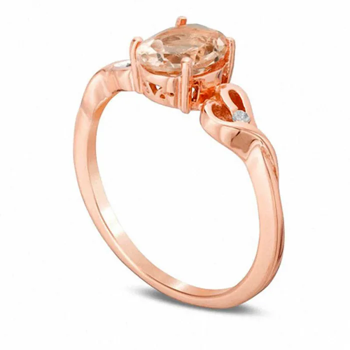 Rings Oval Morganite and Natural Diamond Accent Heart Sides Ring in Solid 10K Rose Gold Goldia Rings Oval Morganite and Natural Diamond Accent Heart Sides Ring in Solid 10K Rose Gold Goldia