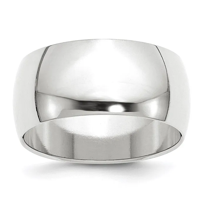 Rings Solid 10K White Gold 10mm Half Round MensWomens Wedding Band Ring Size 95 Goldia