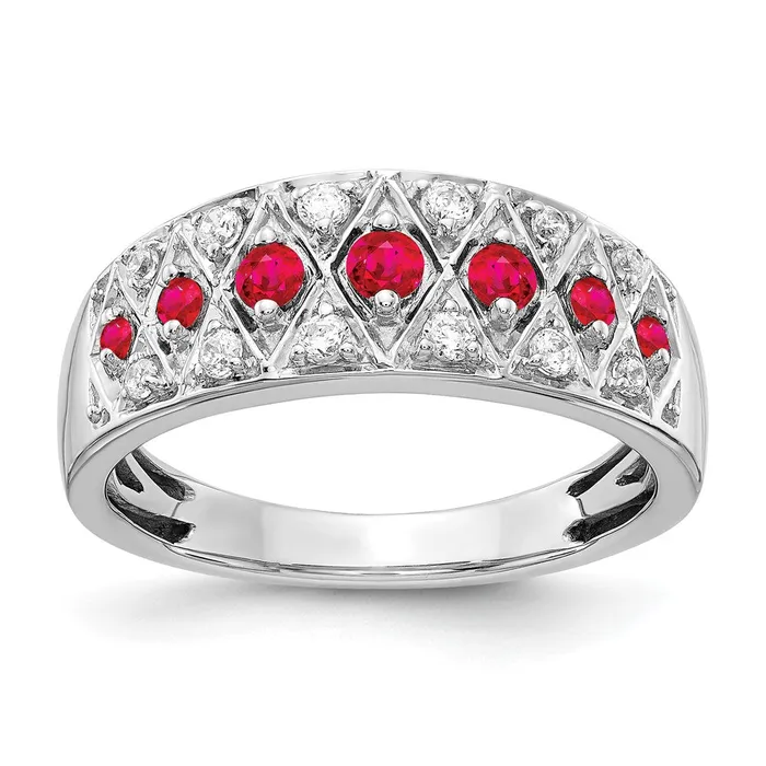 Rings Solid 14k White Gold Simulated CZ and Ruby Fancy Ring Goldia