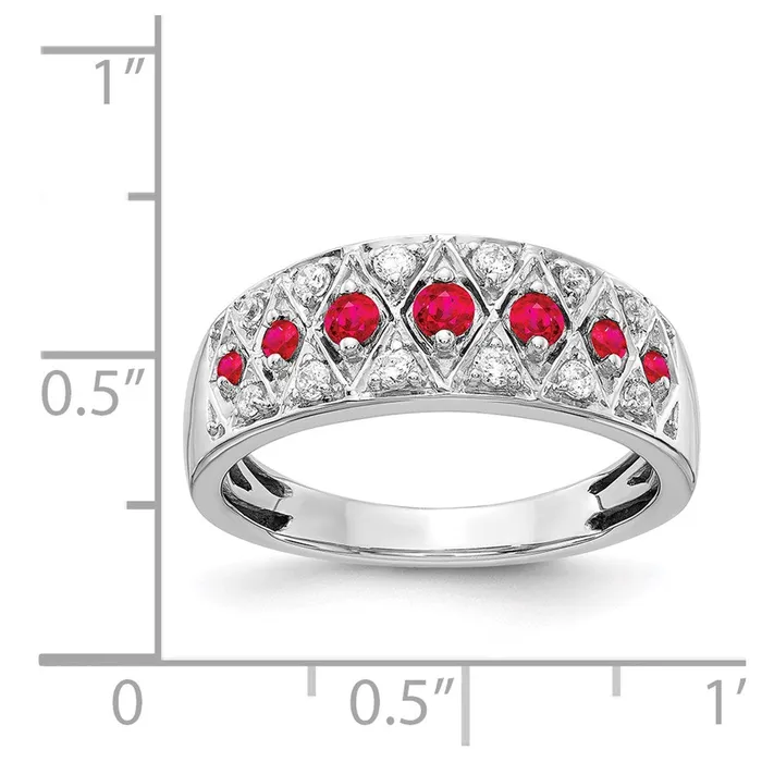 Rings Solid 14k White Gold Simulated CZ and Ruby Fancy Ring Goldia
