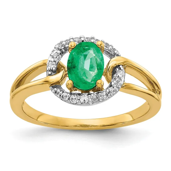 Rings Solid 14k Yellow Gold Simulated CZ and Oval Emerald Ring Goldia