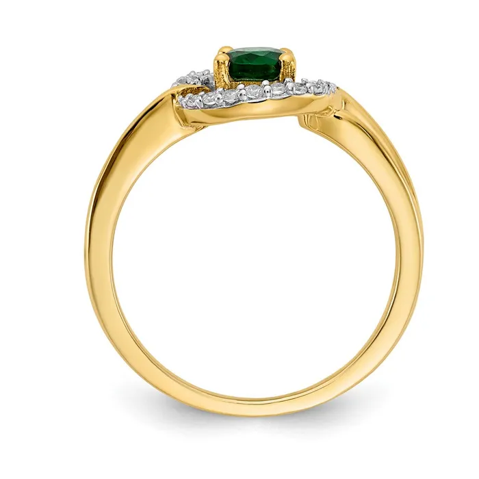 Rings Solid 14k Yellow Gold Simulated CZ and Oval Emerald Ring Goldia