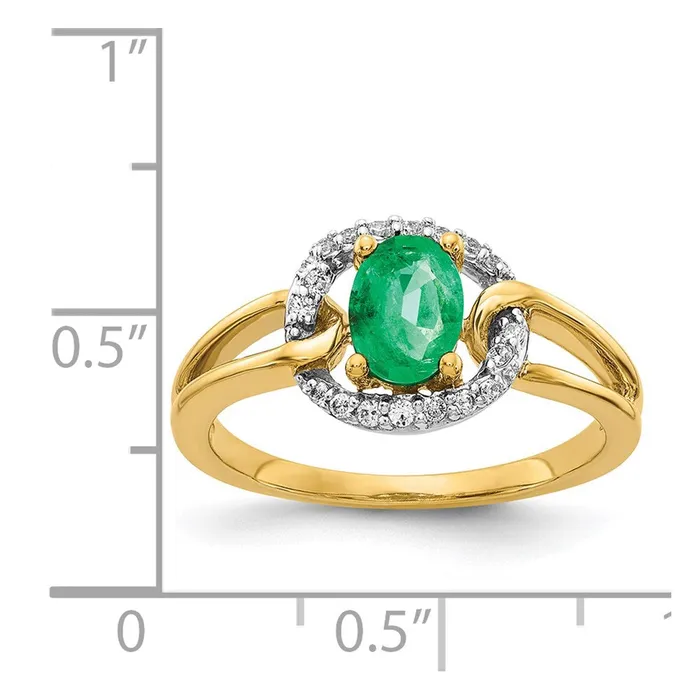 Rings Solid 14k Yellow Gold Simulated CZ and Oval Emerald Ring Goldia