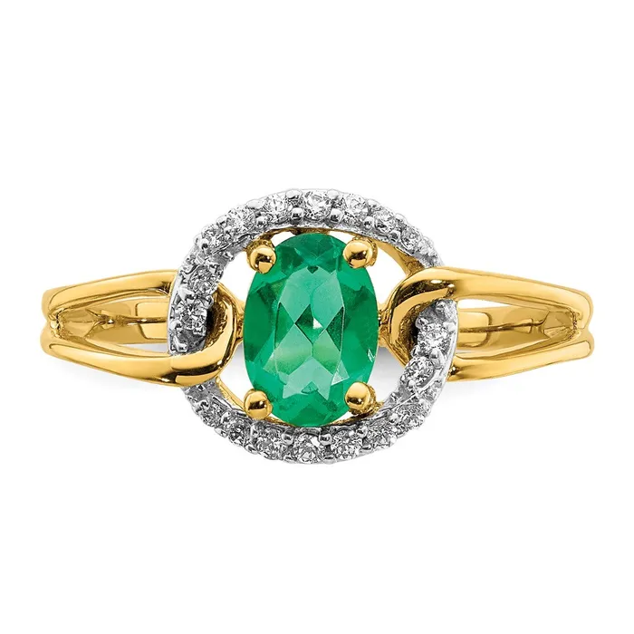 Rings Solid 14k Yellow Gold Simulated CZ and Oval Emerald Ring Goldia