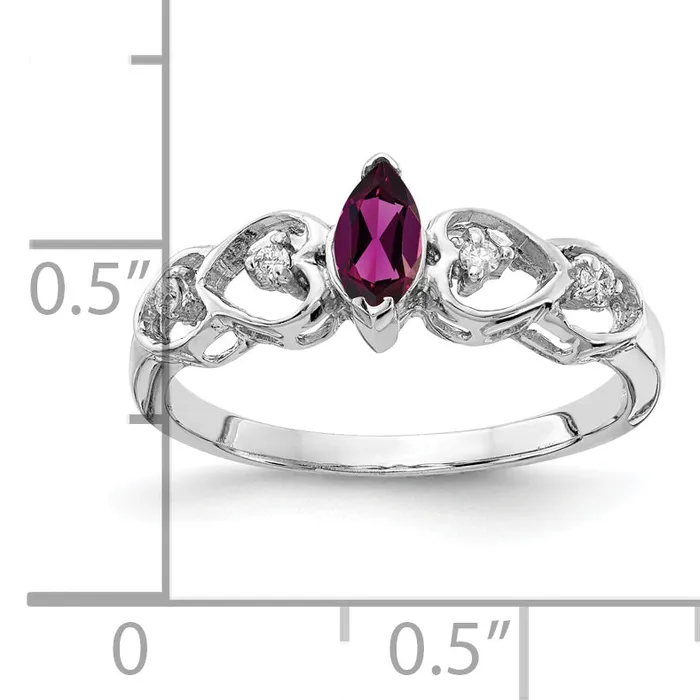Solid 14k White Gold 6x3mm Marquise Rhodolite Simulated Garnet AAA CZ Ring Goldia Rings