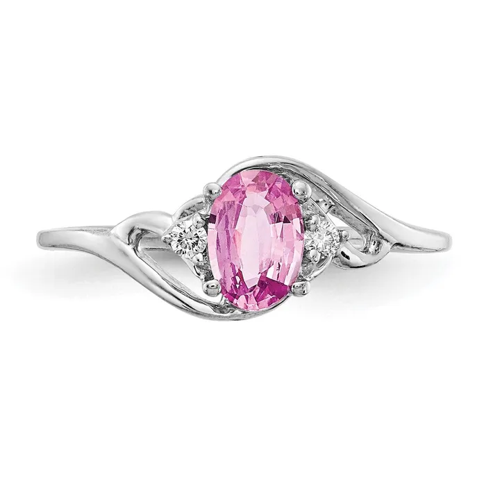 Solid 14k White Gold 6x4mm Oval PinK Simulated Sapphire A CZ Ring Goldia Rings