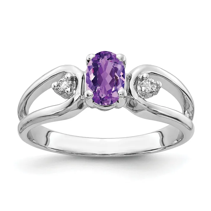 Solid 14k White Gold 6x4mm Oval Simulated Amethyst AAA CZ Ring Goldia Rings Solid 14k White Gold 6x4mm Oval Simulated Amethyst AAA CZ Ring Goldia Rings