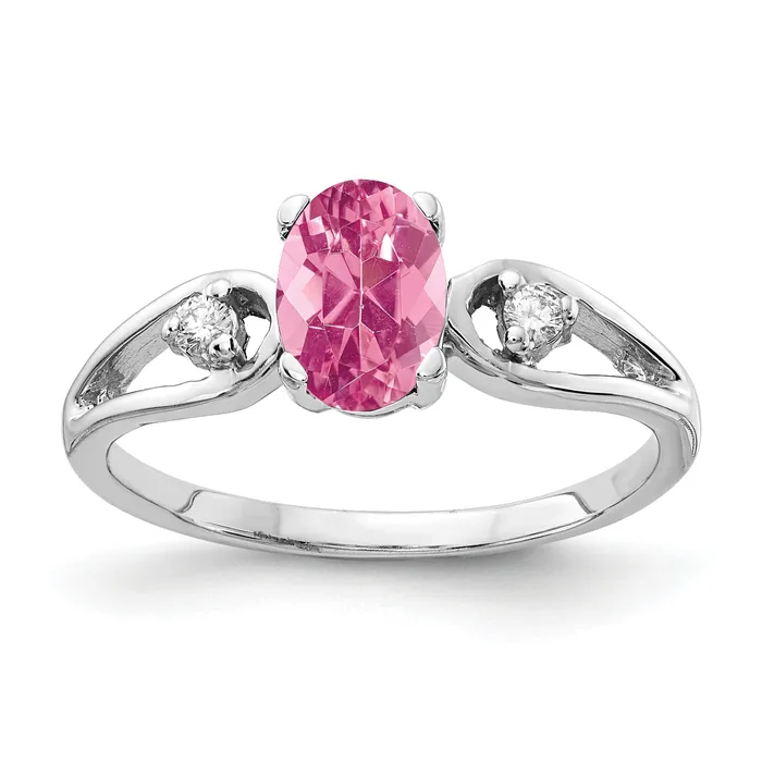 Solid 14k White Gold 7x5mm Oval Simulated Pink Tourmaline AA CZ Ring Goldia Rings Solid 14k White Gold 7x5mm Oval Simulated Pink Tourmaline AA CZ Ring Goldia Rings