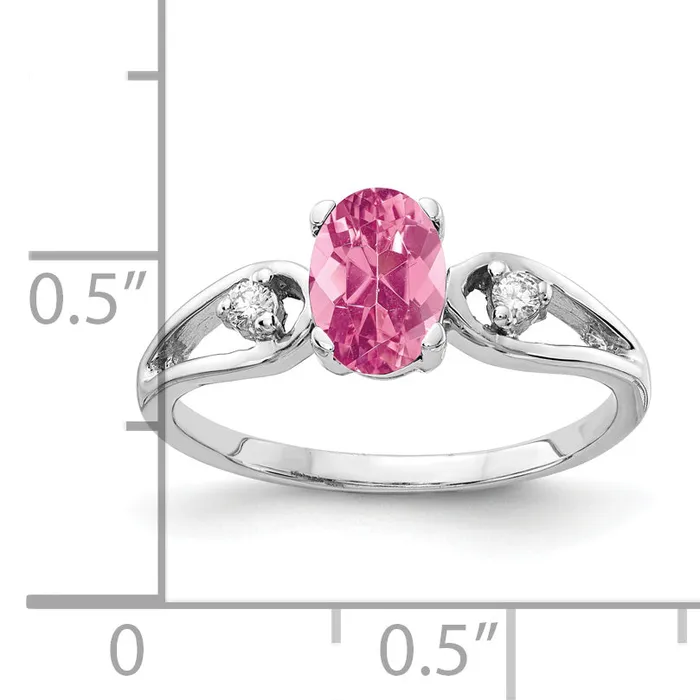 Solid 14k White Gold 7x5mm Oval Simulated Pink Tourmaline AA CZ Ring Goldia Rings