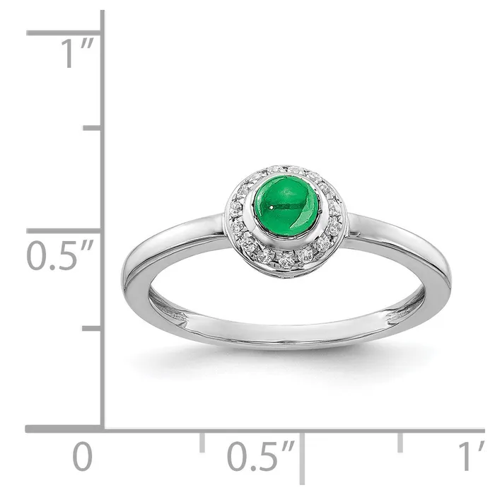 Solid 14k White Gold Simulated CZ and Cabochon Emerald Ring Goldia Rings