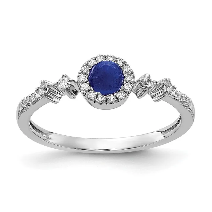 Solid 14k White Gold Simulated CZ and Cabochon Sapphire Halo Ring Goldia Rings Solid 14k White Gold Simulated CZ and Cabochon Sapphire Halo Ring Goldia Rings