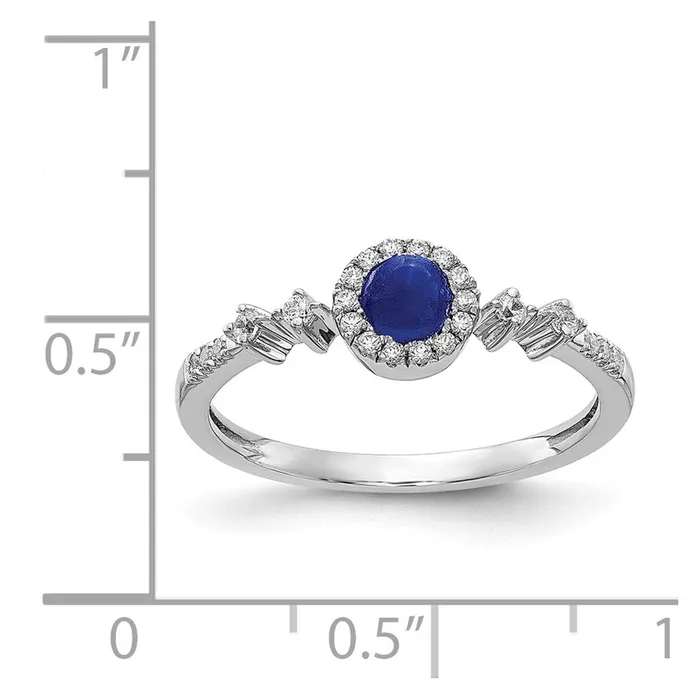 Solid 14k White Gold Simulated CZ and Cabochon Sapphire Halo Ring Goldia Rings