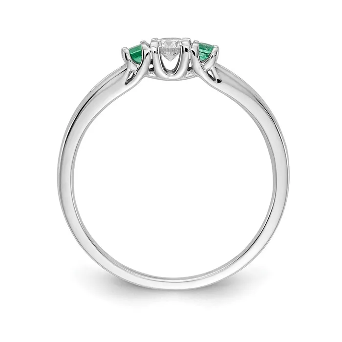 Solid 14k White Gold Simulated CZ and Emerald 3stone Ring Goldia Rings