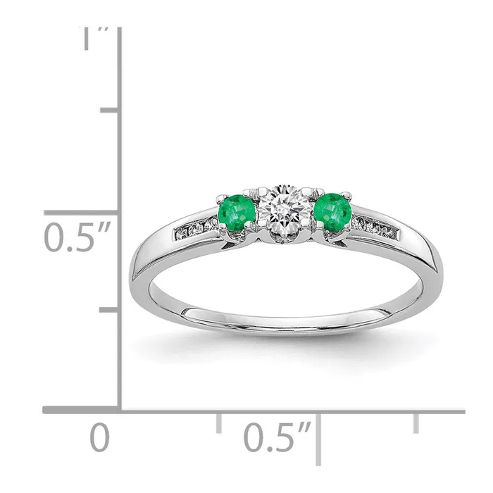 Solid 14k White Gold Simulated CZ and Emerald 3stone Ring Goldia Rings