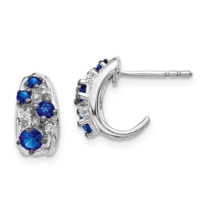 Solid 14k White Gold Simulated CZ and Sapphire Polished Post Hoop Earrings Goldia Earrings Solid 14k White Gold Simulated CZ and Sapphire Polished Post Hoop Earrings Goldia Earrings