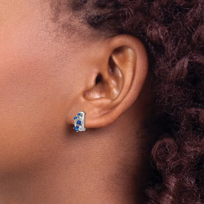 Solid 14k White Gold Simulated CZ and Sapphire Polished Post Hoop Earrings Goldia Earrings Solid 14k White Gold Simulated CZ and Sapphire Polished Post Hoop Earrings Goldia Earrings