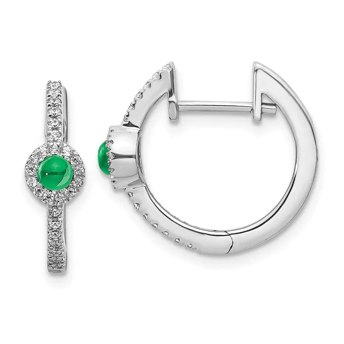 Solid 14k White Gold Simulated CZ Cabochon Emerald Earrings Goldia Earrings Solid 14k White Gold Simulated CZ Cabochon Emerald Earrings Goldia Earrings