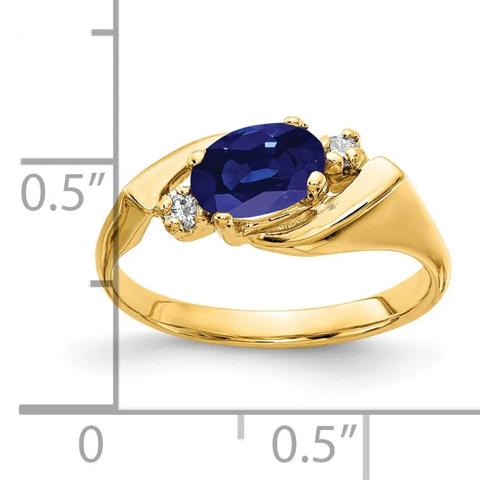 Solid 14k Yellow Gold 7x5mm Oval Simulated Sapphire AA CZ Ring Goldia Rings
