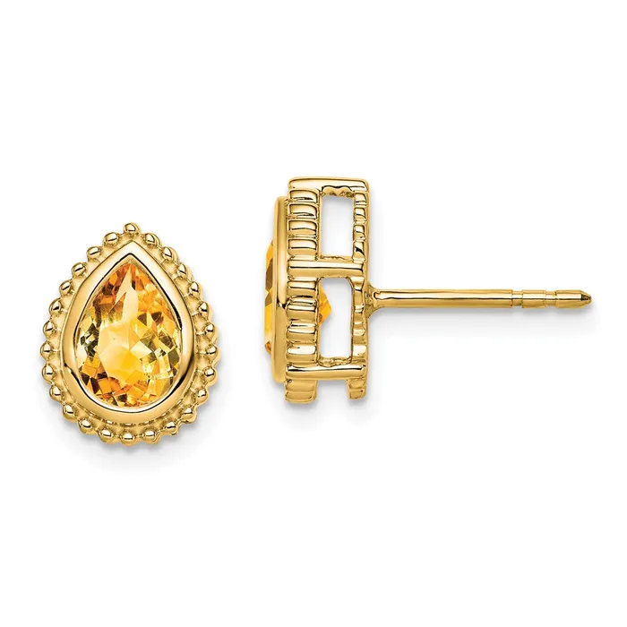 Solid 14k Yellow Gold Pear Simulated Citrine Post Earrings Goldia Earrings Solid 14k Yellow Gold Pear Simulated Citrine Post Earrings Goldia Earrings