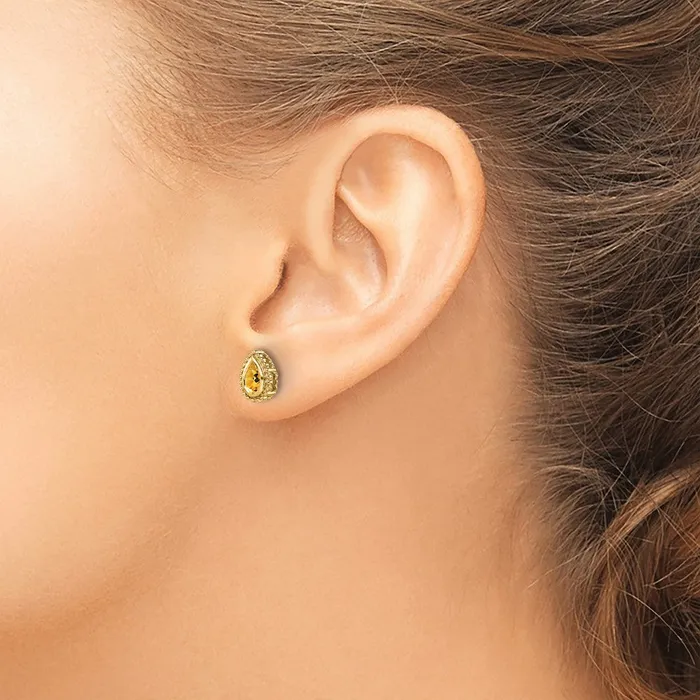 Solid 14k Yellow Gold Pear Simulated Citrine Post Earrings Goldia Earrings Solid 14k Yellow Gold Pear Simulated Citrine Post Earrings Goldia Earrings