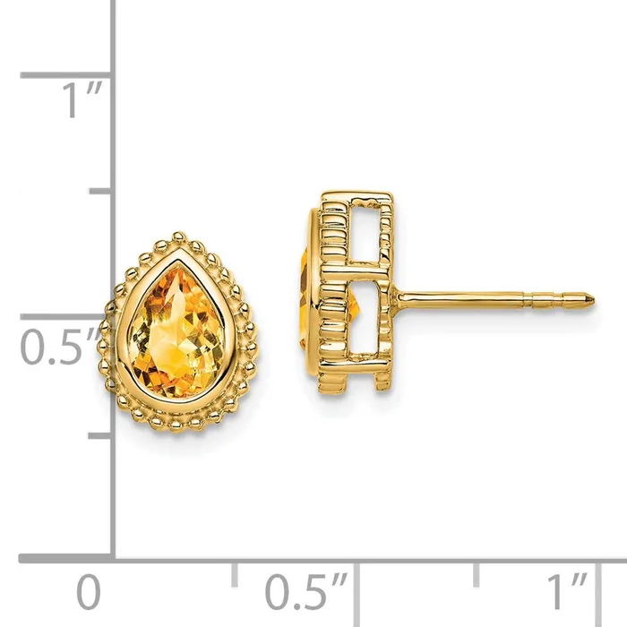 Solid 14k Yellow Gold Pear Simulated Citrine Post Earrings Goldia Earrings Solid 14k Yellow Gold Pear Simulated Citrine Post Earrings Goldia Earrings
