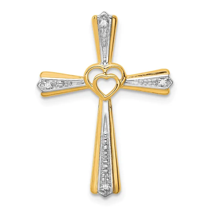 Solid 14k Yellow Gold Rhodium Simulated CZ Cross Pendant Goldia Necklaces Solid 14k Yellow Gold Rhodium Simulated CZ Cross Pendant Goldia Necklaces