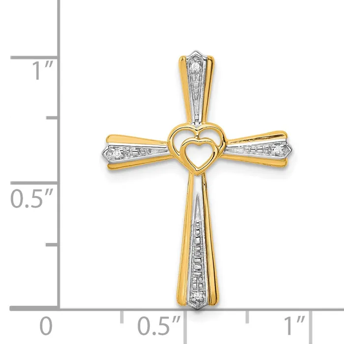 Solid 14k Yellow Gold Rhodium Simulated CZ Cross Pendant Goldia Necklaces