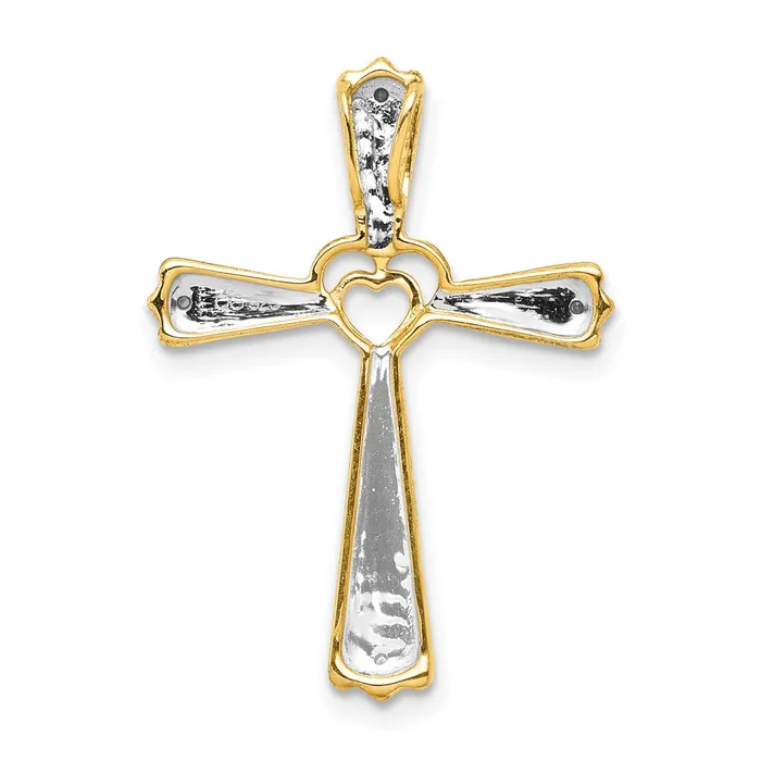 Solid 14k Yellow Gold Rhodium Simulated CZ Cross Pendant Goldia Necklaces