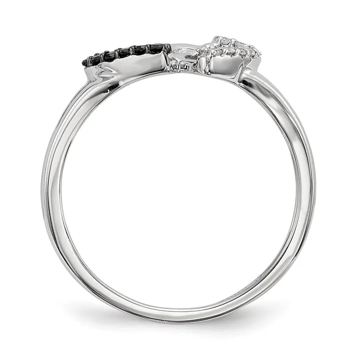 Sterling Silver Black and White Diamond Double Heart Ring Goldia Rings