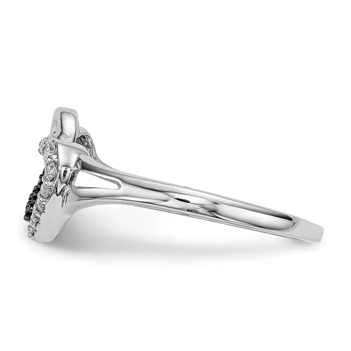 Sterling Silver Black and White Diamond Double Heart Ring Goldia Rings