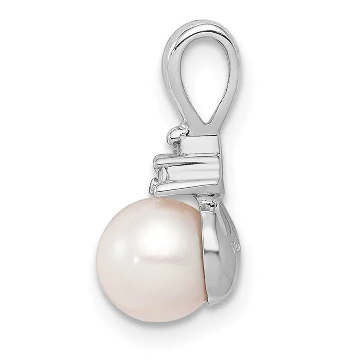 Sterling Silver Rhod Plated Diamond and FW Cultured Pearl Pendant Goldia Necklaces