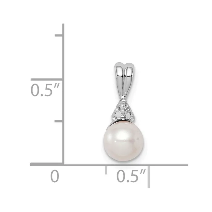Sterling Silver Rhod Plated Diamond and FW Cultured Pearl Pendant Goldia Necklaces