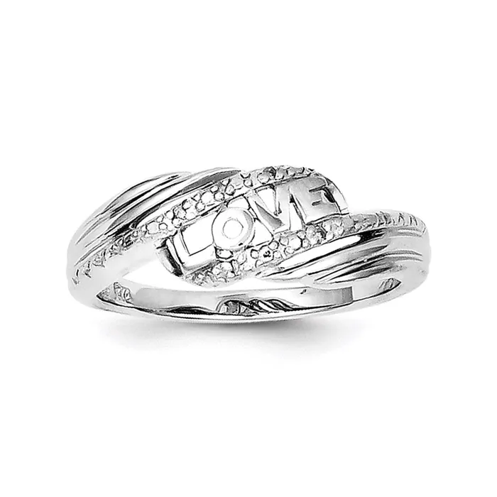 Sterling Silver Rhodium Plated Diamond Love Ring Goldia Rings