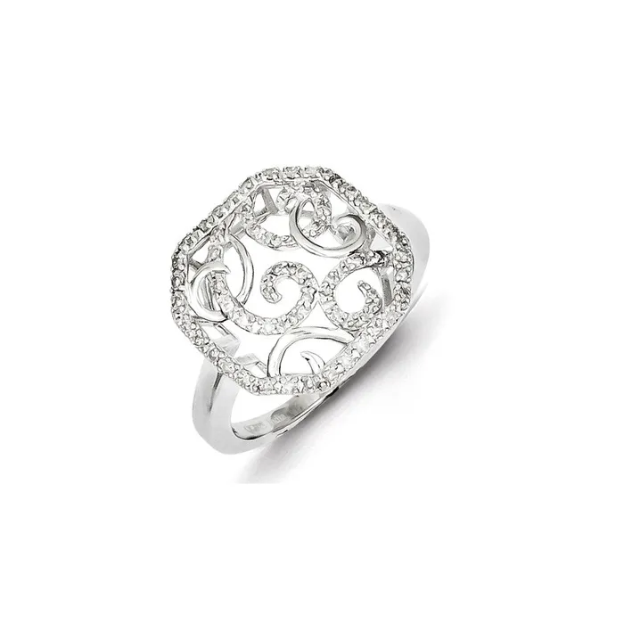 Sterling Silver Rhodium Plated Diamond Square Swirl Ring Goldia Rings
