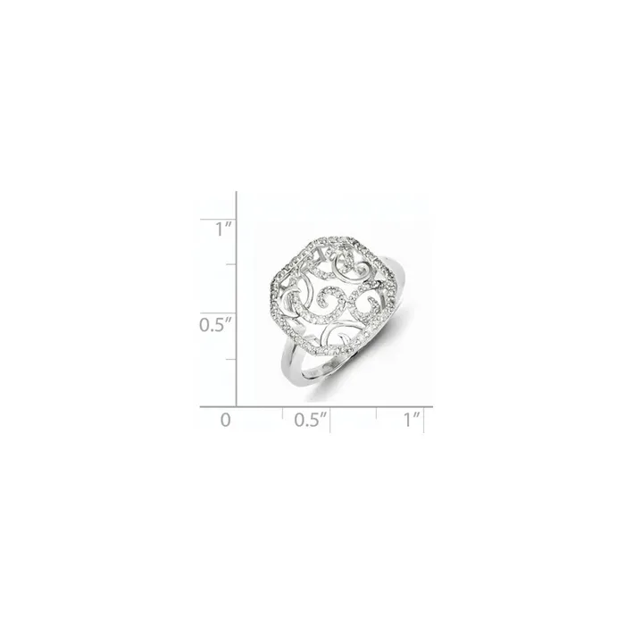 Sterling Silver Rhodium Plated Diamond Square Swirl Ring Goldia Rings