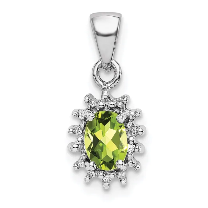 Sterling Silver Rhodium Plated Peridot and Diamond Pendant Goldia Necklaces Sterling Silver Rhodium Plated Peridot and Diamond Pendant Goldia Necklaces
