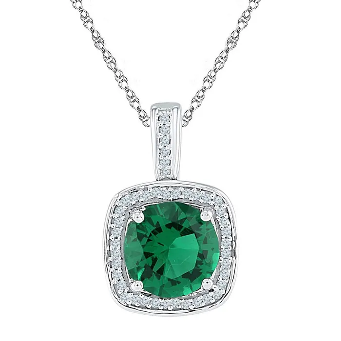 Sterling Silver Round Created Emerald Solitaire Diamond Pendant 4 Cttw gndatlanta Necklaces