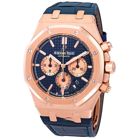 Watches JMS always Original Audemars Piguet Blue Dial Mens 18K Rose Gold Leather Watch 26331OROOD315CR01