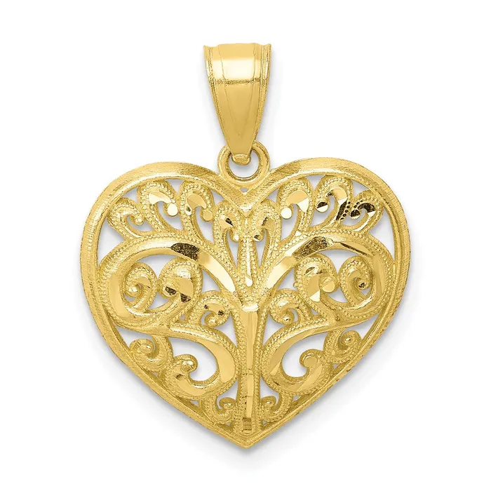 10K Diamondcut Filigree Heart Charm TreasureFineJewelers Charm Necklaces