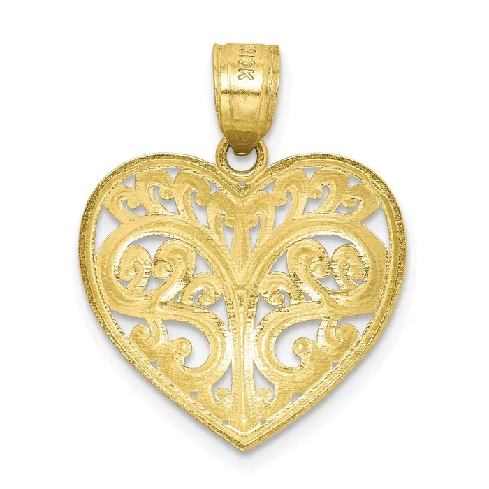 10K Diamondcut Filigree Heart Charm TreasureFineJewelers Charm Necklaces