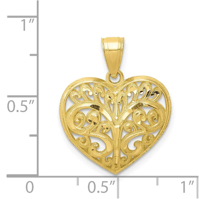 10K Diamondcut Filigree Heart Charm TreasureFineJewelers Charm Necklaces
