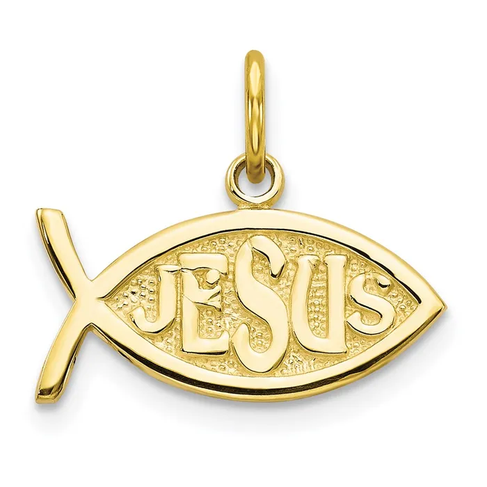 10K Jesus Fish Charm TreasureFineJewelers Charm Necklaces
