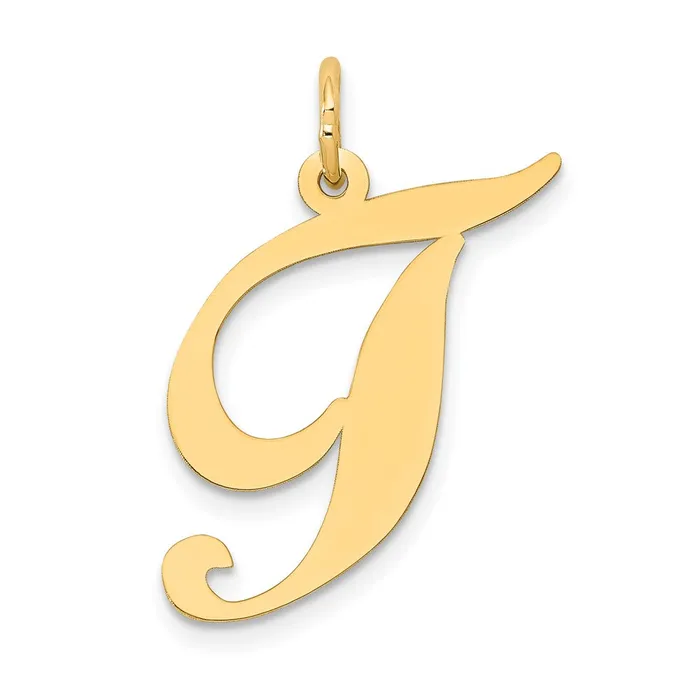 10k Yellow Gold Large Fancy Script Letter T Initial Charm TreasureFineJewelers Charm Necklaces 10k Yellow Gold Large Fancy Script Letter T Initial Charm TreasureFineJewelers Charm Necklaces