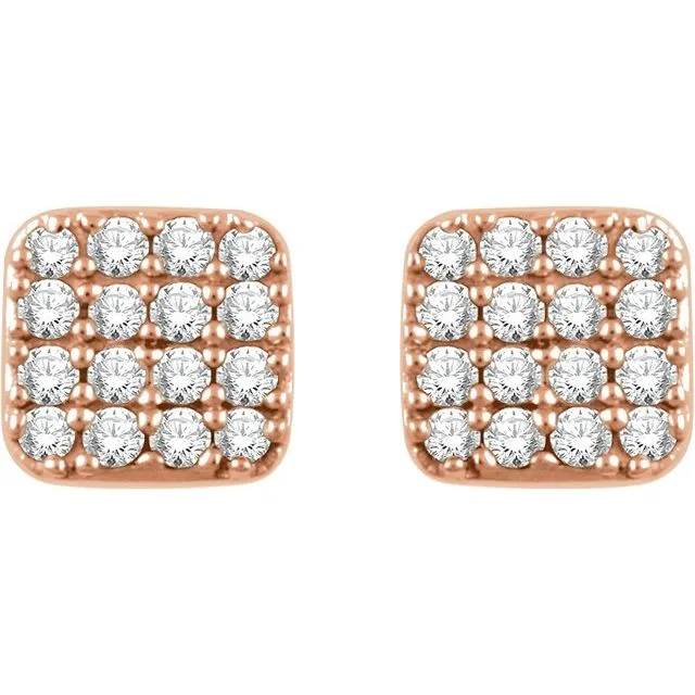 14K Rose 15 CTW Diamond Square Cluster Earrings TreasureFineJewelers Earrings