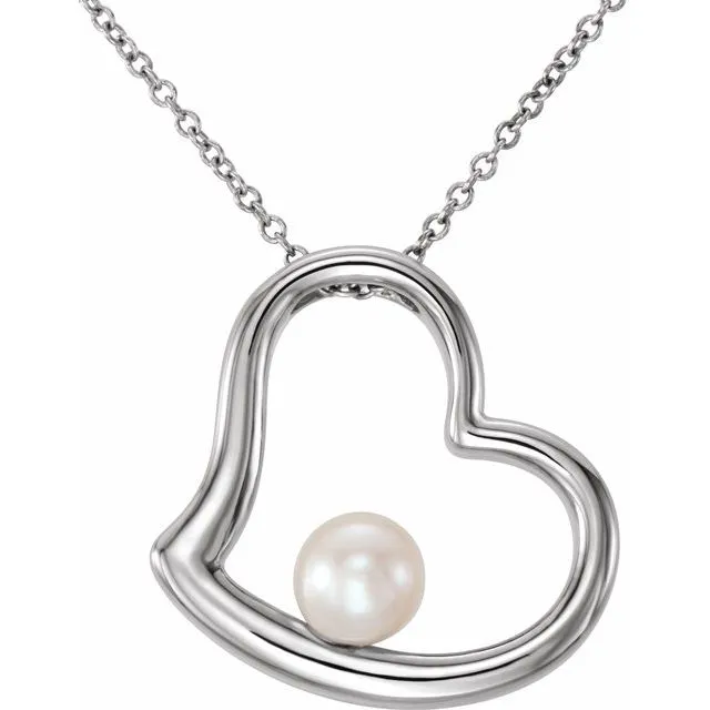 14K White Freshwater Cultured Pearl Heart 18 Necklace TreasureFineJewelers Necklaces 14K White Freshwater Cultured Pearl Heart 18 Necklace TreasureFineJewelers Necklaces
